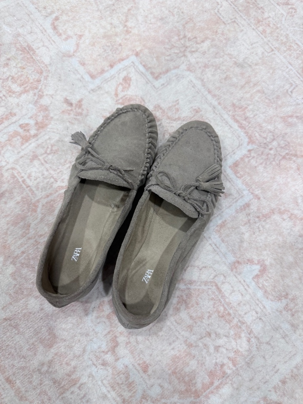 Zara Genuine Suede Moccasin Loafers Taupe Gray US 7.5 EU 38